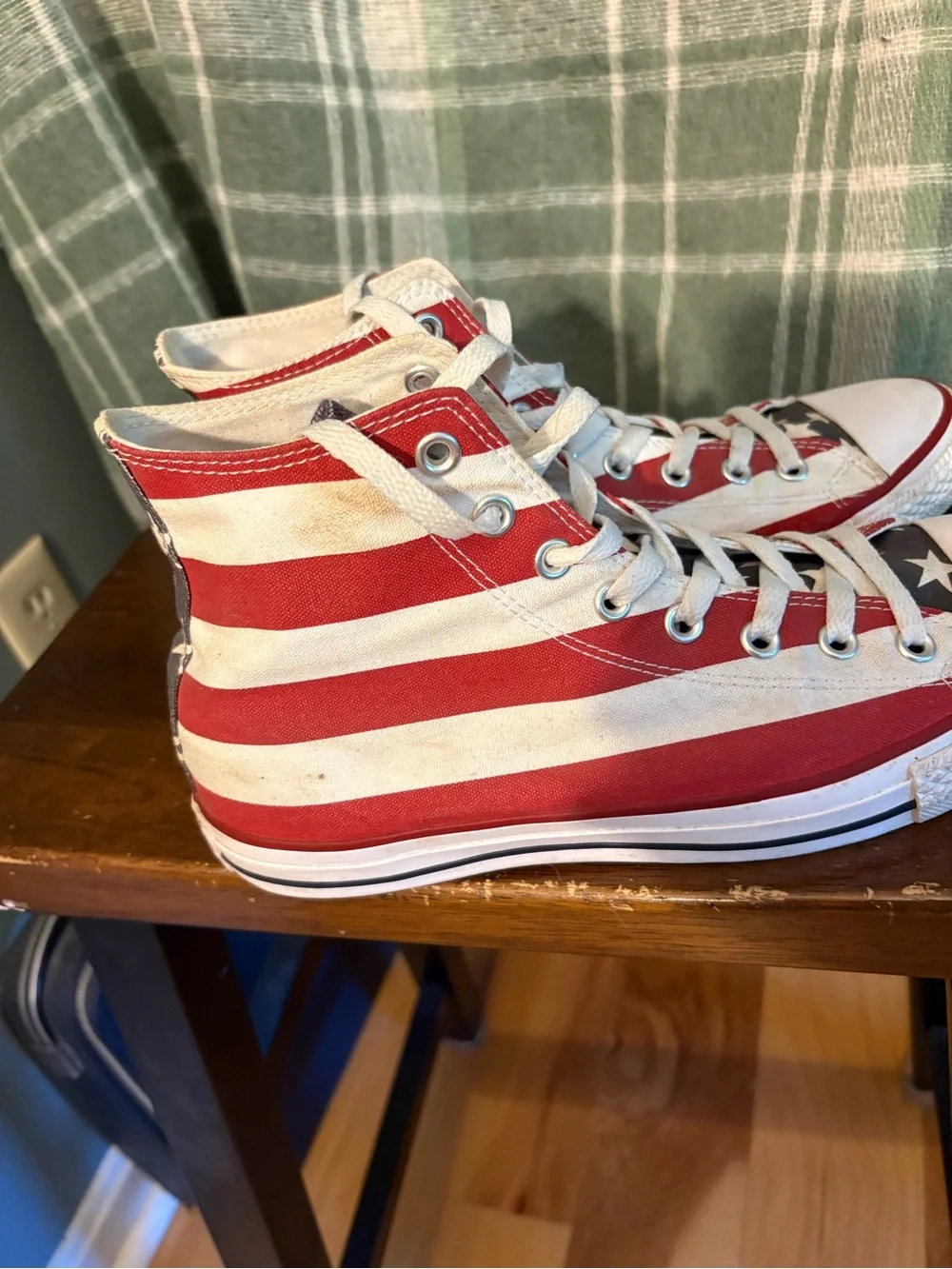 Converse Red and White Stripe High-Top Sneakers - Picture 4 of 8